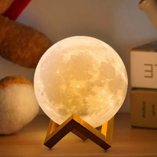 3D Print Moon Lamp Rechargeable 2 Color Touch Moon Lamp LED Night Light Children'S Night Lamp Bedroom Decoration Birthday Gifts